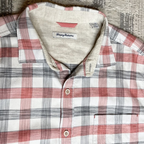 Tommy Bahama Shirt Mens XL Red Gray Plaid Button Up Long Sleeve Casual Tencel - Picture 3 of 9
